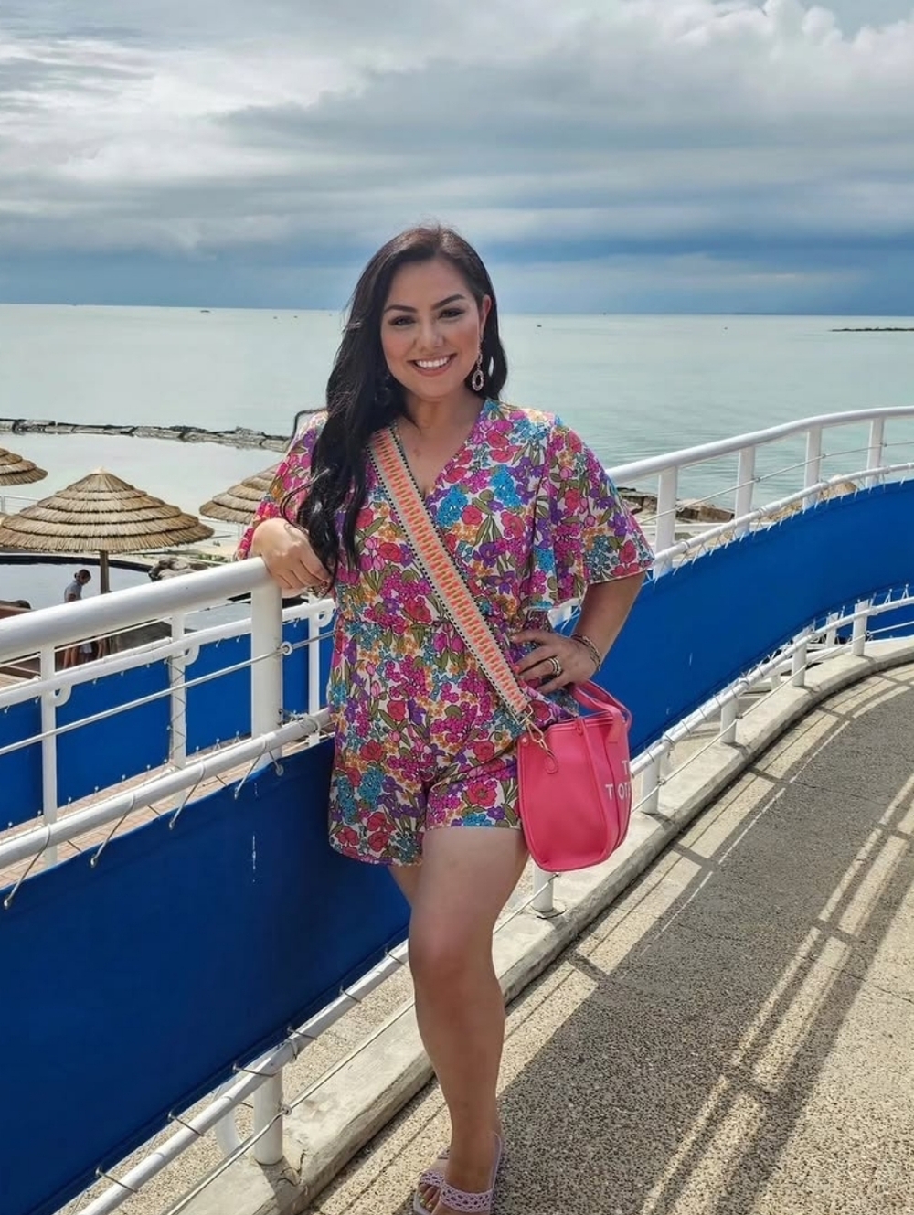 SHEIN Multicolor Floral Romper with Pink and Purple Accents